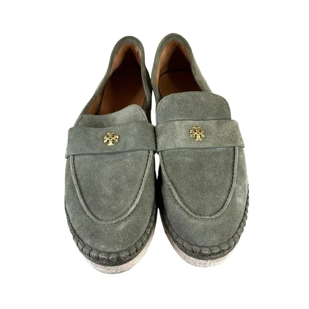 Tory Burch Olive Green Suede Espadrille Seaside Loafers Size 9